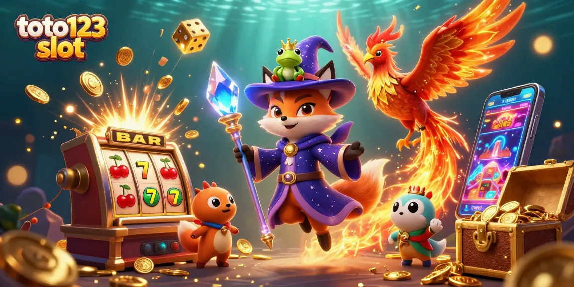 Play and win big with toto123 slot in this vibrant casino scene filled with excitement.