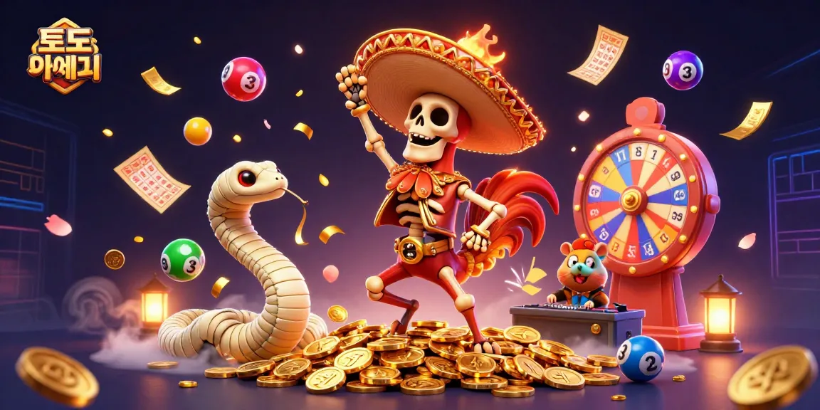 Dynamic illustration depicting 토토사이트 with vibrant game elements, showcasing colorful lottery balls and prestigious prizes.