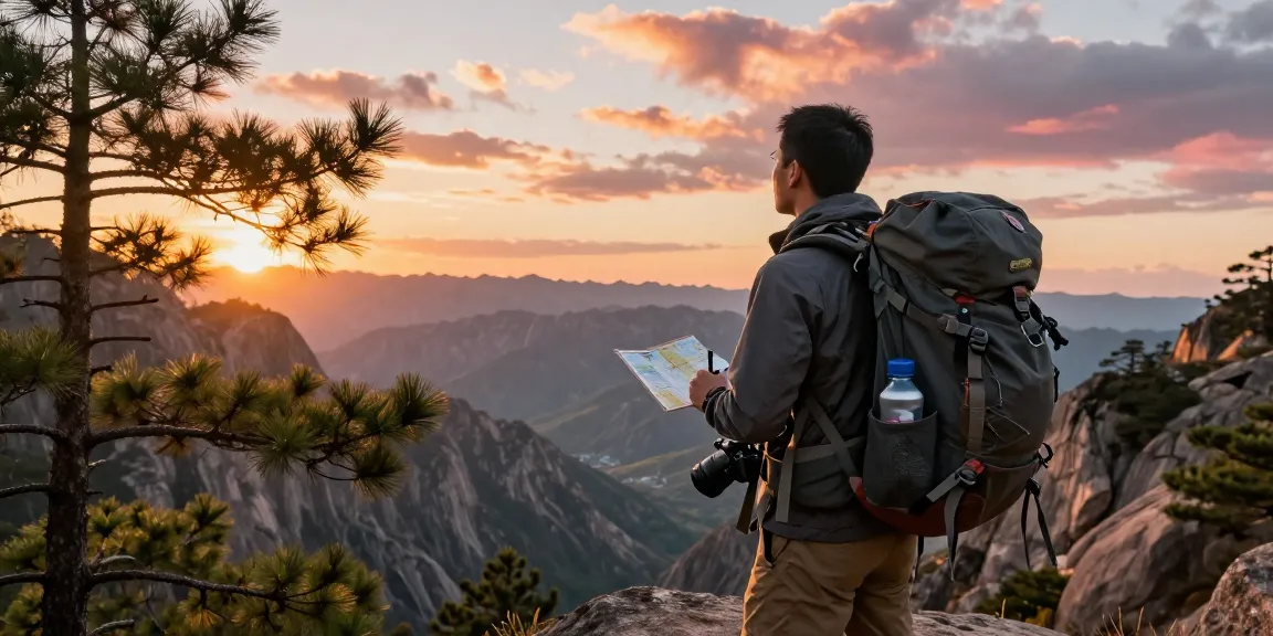 Rokok88 travel inspiration at sunset mountain viewpoint with backpacker and scenic valley.