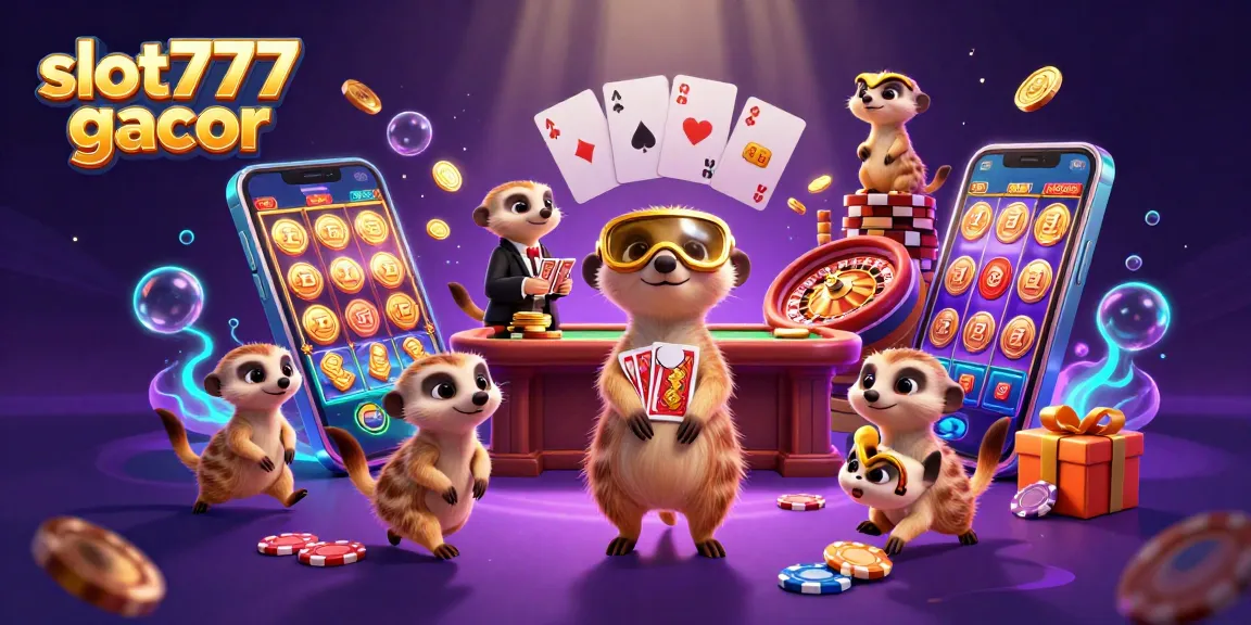Mengakses serunya permainan slot777 gacor di kasino yang dikelola oleh meerkat lucu dalam ilustrasi 3D