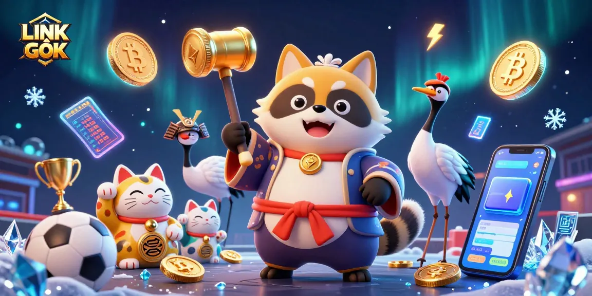 Experience LINK GỐC with cheerful tanuki and casino elements embodying vibrant sports betting excitement.