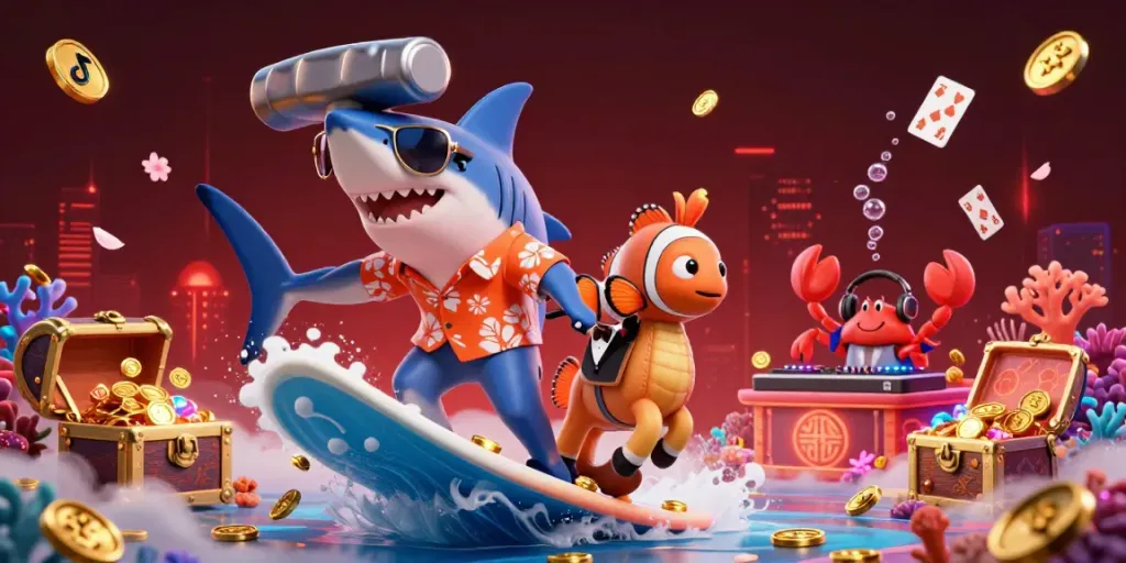Experience thrilling gaming with tikus4d in a vibrant underwater casino scene filled with gold coins and playful characters.
