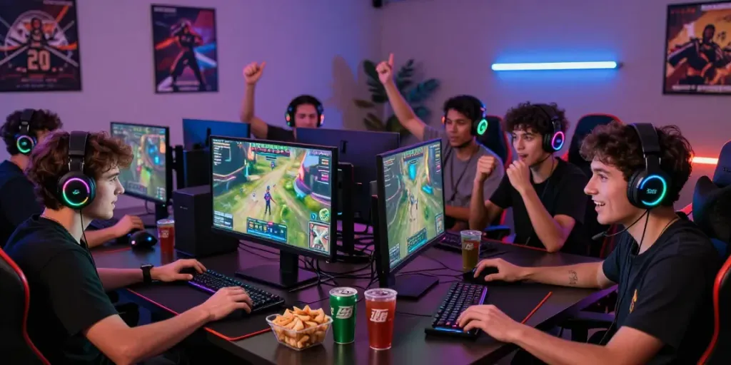 Players immersed in an exciting mposlot gaming session with vibrant visuals and tech.