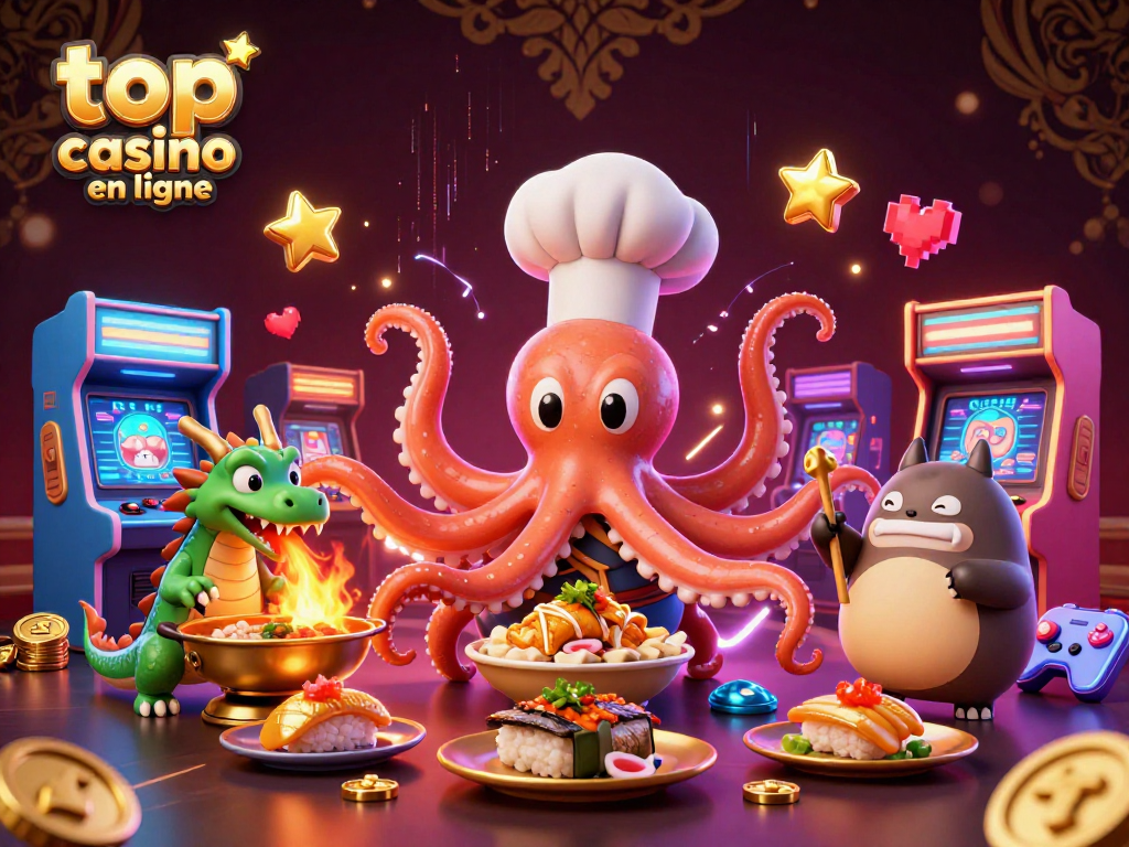 Découvrez le top casino en ligne avec des personnages de dessins animés autour de jeux d'arcade colorés.