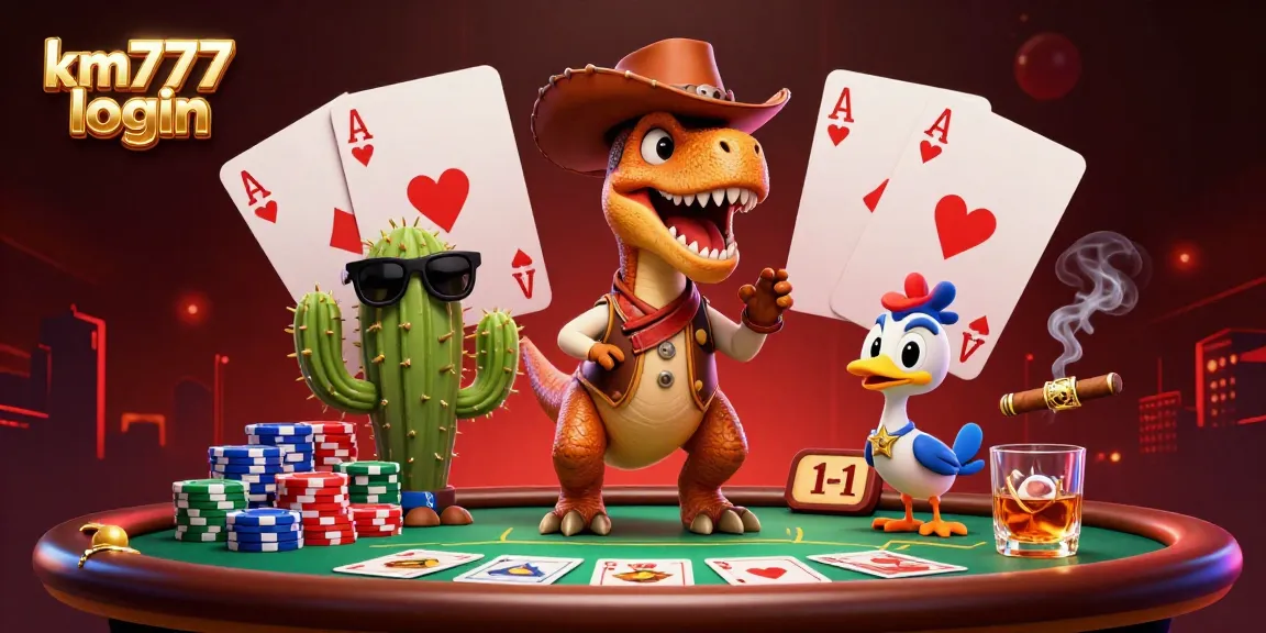 Engage with thrilling games at km777 login, featuring a dynamic poker scene with colorful characters.