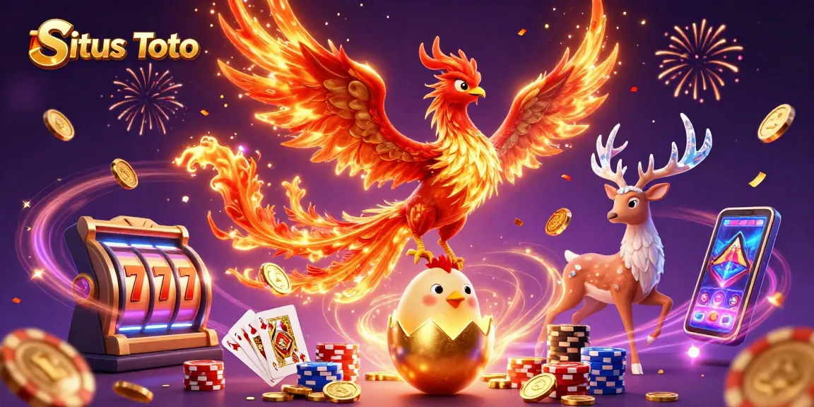 Experience the excitement of Situs Toto with vibrant 3D visuals of phoenixes and casino elements.
