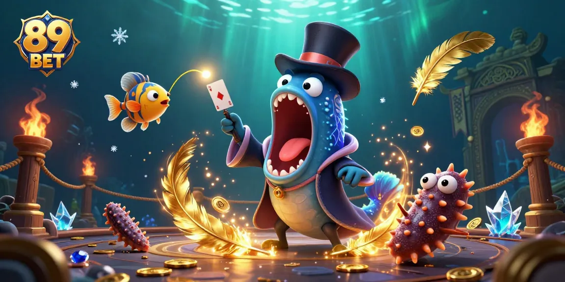 Engage in thrilling casino magic with 89 BET, featuring a bioluminescent eel and anglerfish illuminating the underwater adventure.