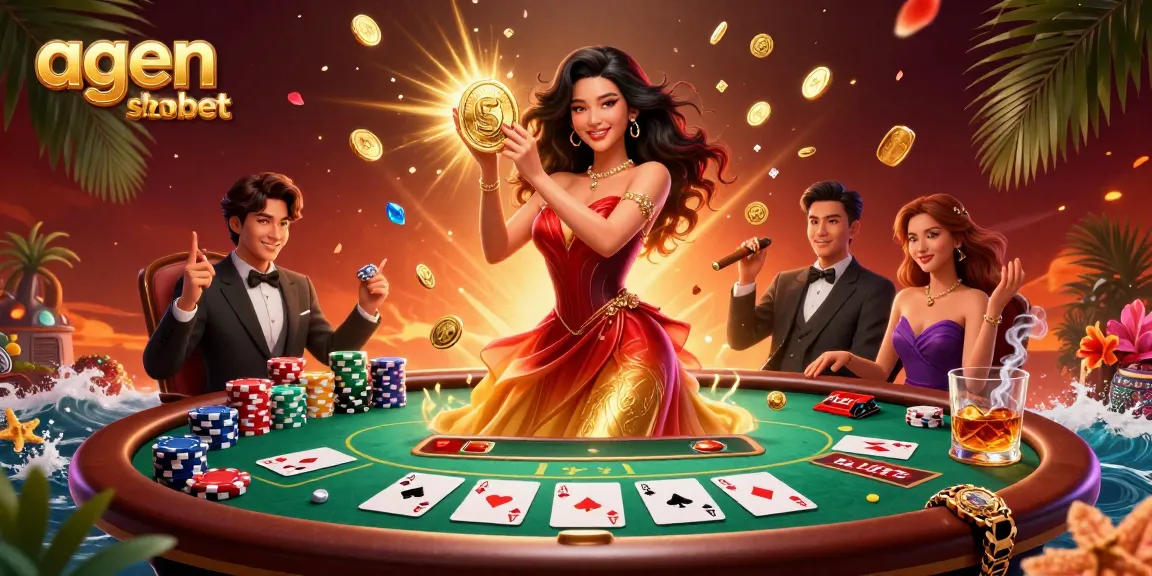 Win big with agen sbobet at the exciting poker table, filled with stunning illustrations of coins and cards.
