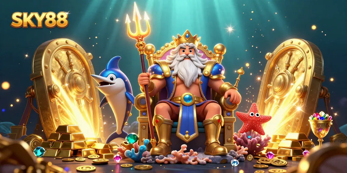 Engage with SKY88's thrilling underwater casino experience showcasing treasures and adventure.