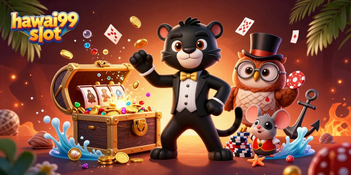 Experience the thrill of hawai99 slot with an exciting 3D casino illustration featuring vibrant characters and dynamics.
