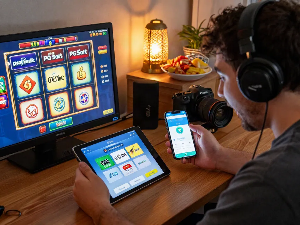 Player engaging with a slot game on a tablet, showcasing the slot experience and DANA e-wallet usage.