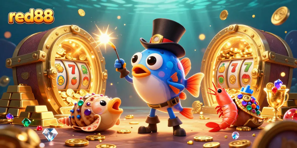 Experience the excitement of red88 with our captivating casino illustration featuring vibrant characters and treasures.