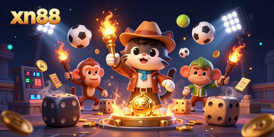 Engage with xn88 as the archaeologist cat discovers exciting casino artifacts amid vibrant sports elements.