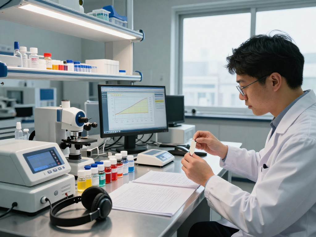 BPC 157 TB 500 Blend being measured in a high-tech laboratory setting, showcasing innovative buccal strip technology.