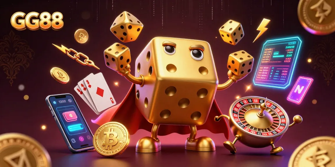 Experience thrilling wins at GG88 with vibrant 3D dice and crypto elements in an electrifying scene.