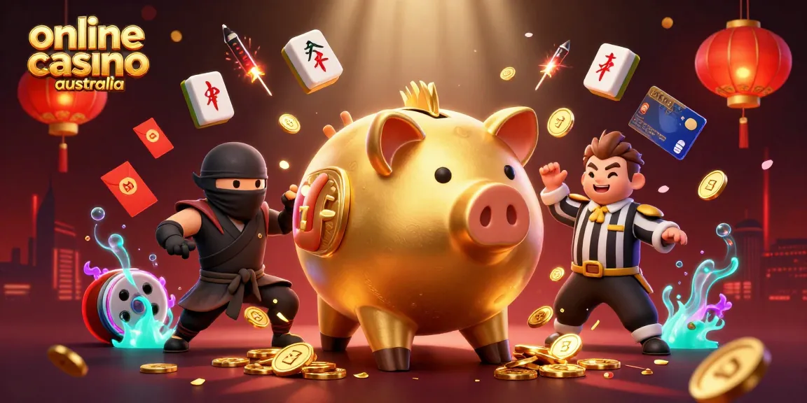 Experience the excitement of an online casino Australia with characters engaging in a vibrant 3D arcade scene.