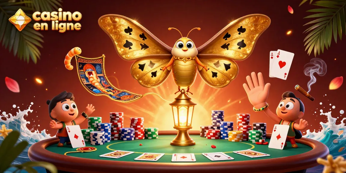 Découvrez l'univers dynamique du casino en ligne avec des jeux de cartes, des jetons et une ambiance tropicale captivante.
