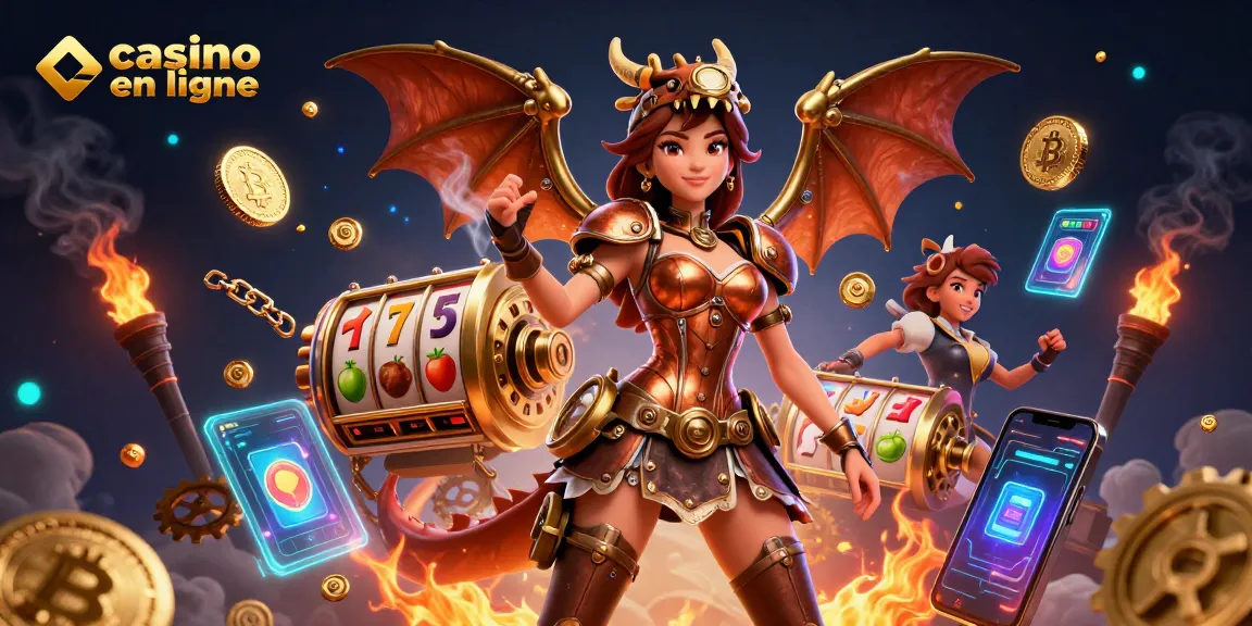 Jouez à casino en ligne avec des personnages vibrants, des machines à sous et des cryptomonnaies lumineuses dans une scène immersive en 3D.