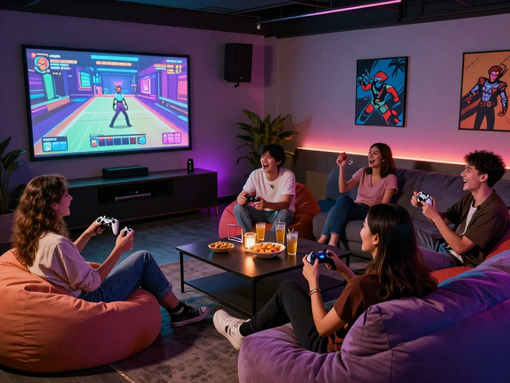 Engaging group enjoying interactive sex games in a cozy lounge.
