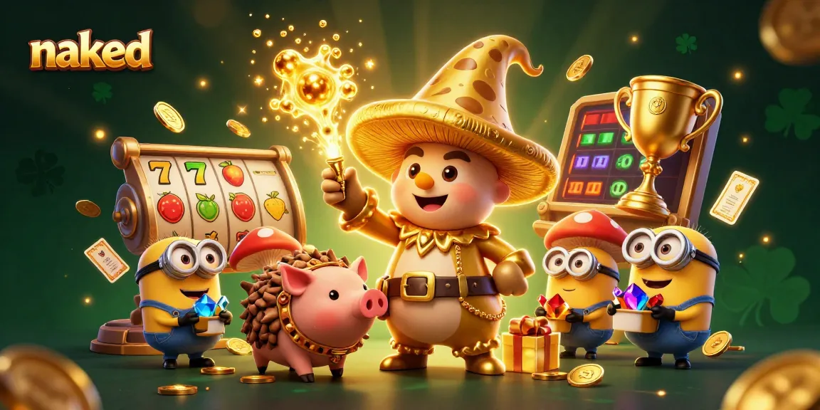 Play naked slot games with thrilling action, featuring vibrant gold and casino symbols.