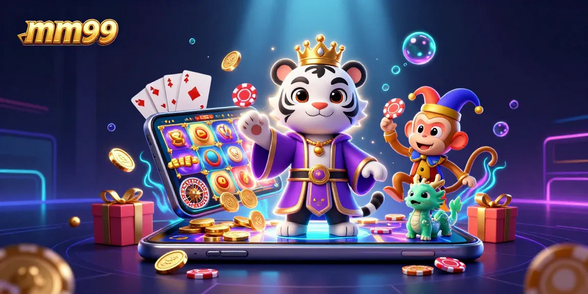 Experience the engaging world of mm99 with festive characters and thrilling casino elements.