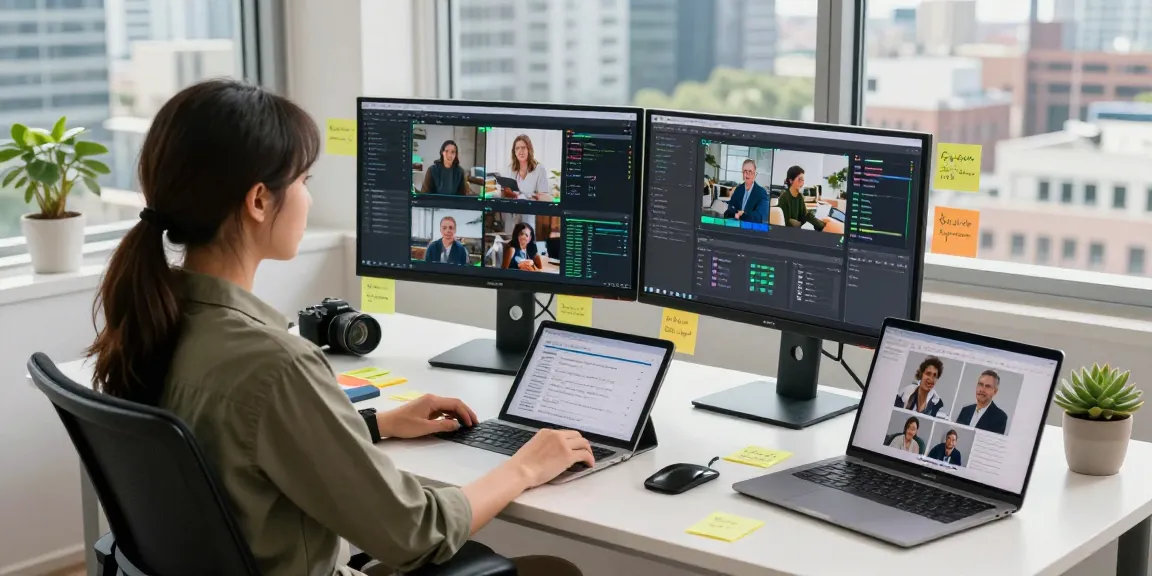 Detect AI image content moderation setup, showcasing dual monitors analyzing flagged AI-generated images and real-time analytics.