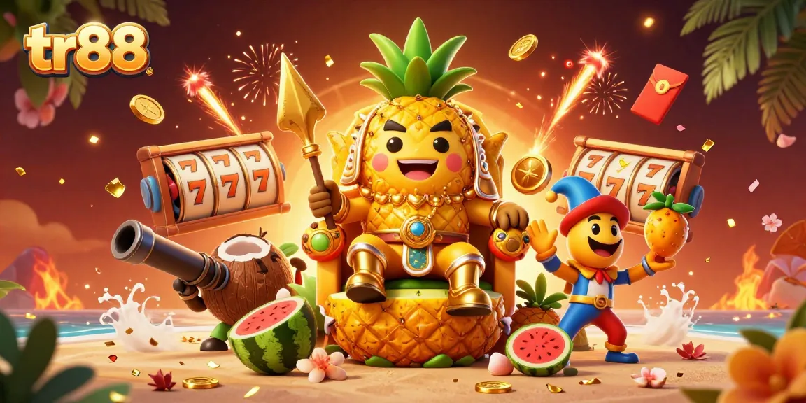 Engage in thrilling slots action at tr88 with a tropical king and vibrant casino elements.