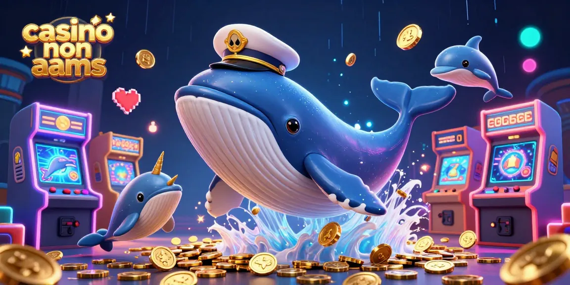 Unisciti al divertimento nei casino non AAMS con un'atmosfera vivace a tema balena, caratterizzata da trucchi di poker e gettoni.