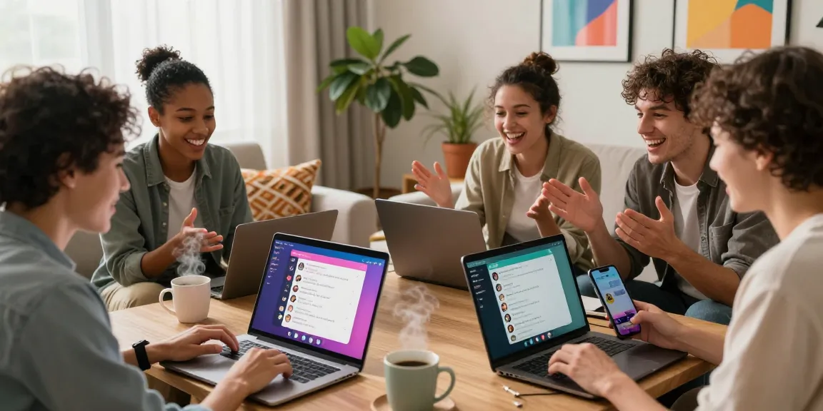 Engaging virtual chat scene illustrating hot chat ai interactions among friends in a cozy living room.