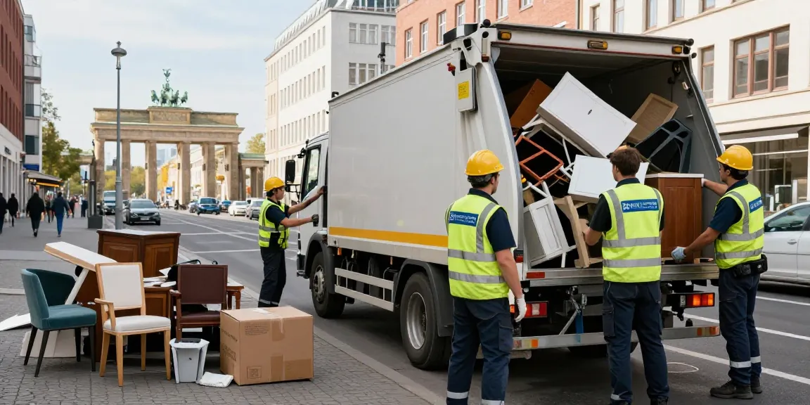Sperrmüllabholung 80 Euro Berlin with a professional team efficiently removing old furniture from a city street.