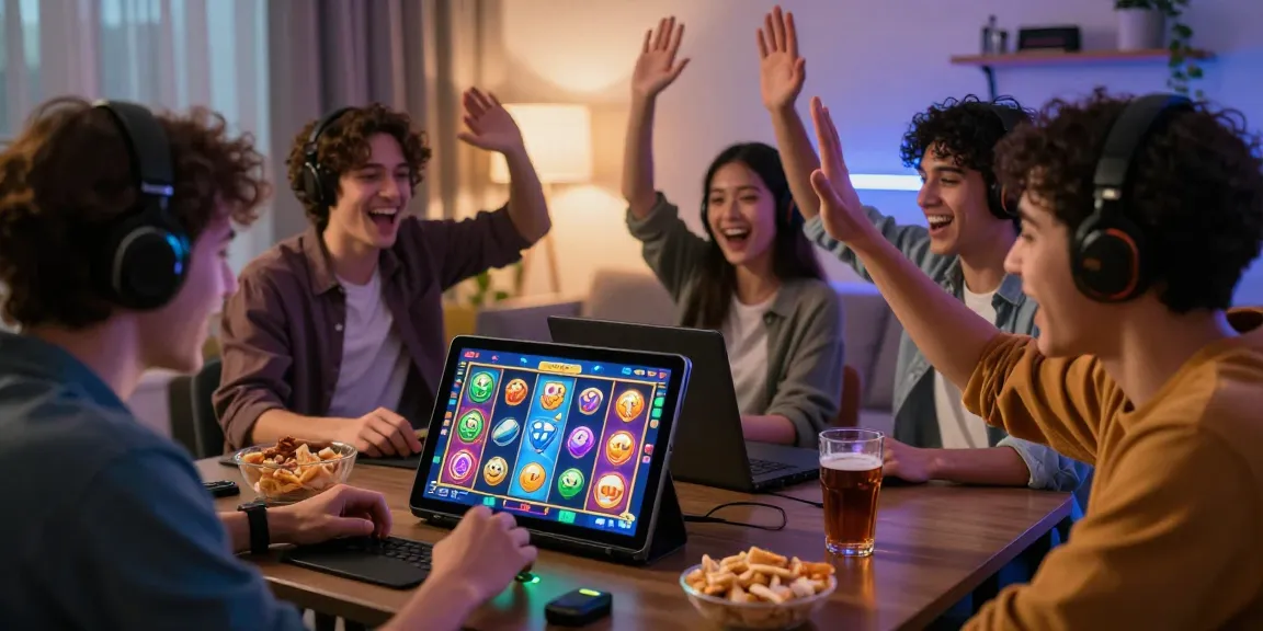 Raja receh dalam suasana permainan slot online dengan pemain yang antusias merayakan kemenangan.