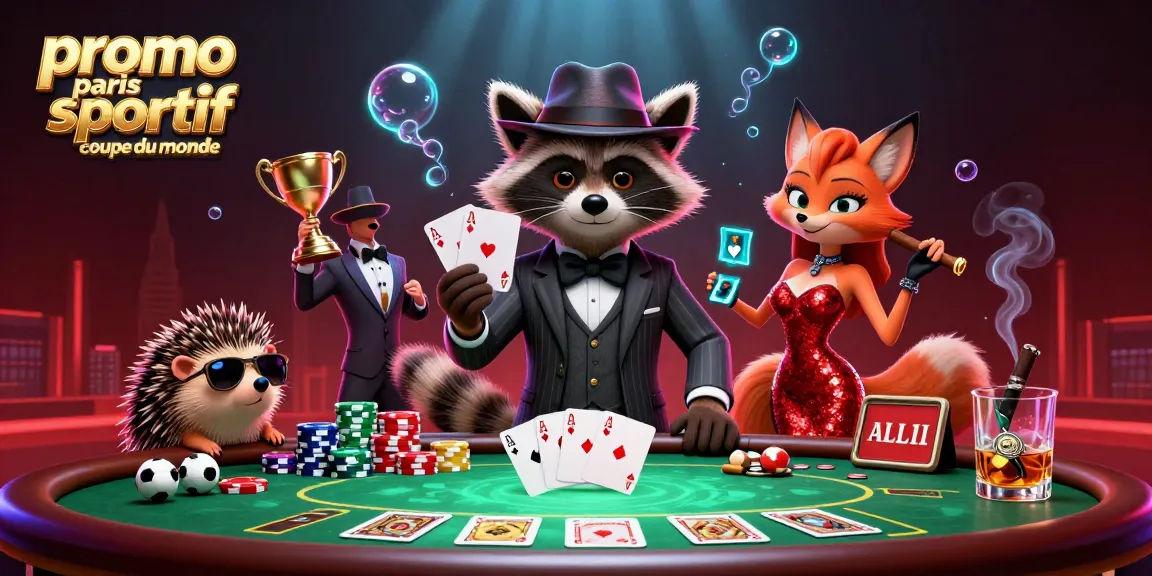 Promo paris sportif coupe du monde : Illustration dynamique de mise à parier au casino avec des personnages animés