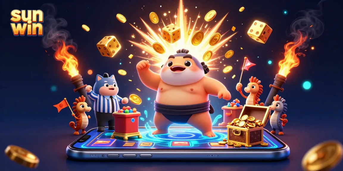Experience the excitement of sun win with a colorful slot machine bursting coins and a vibrant underwater scene.