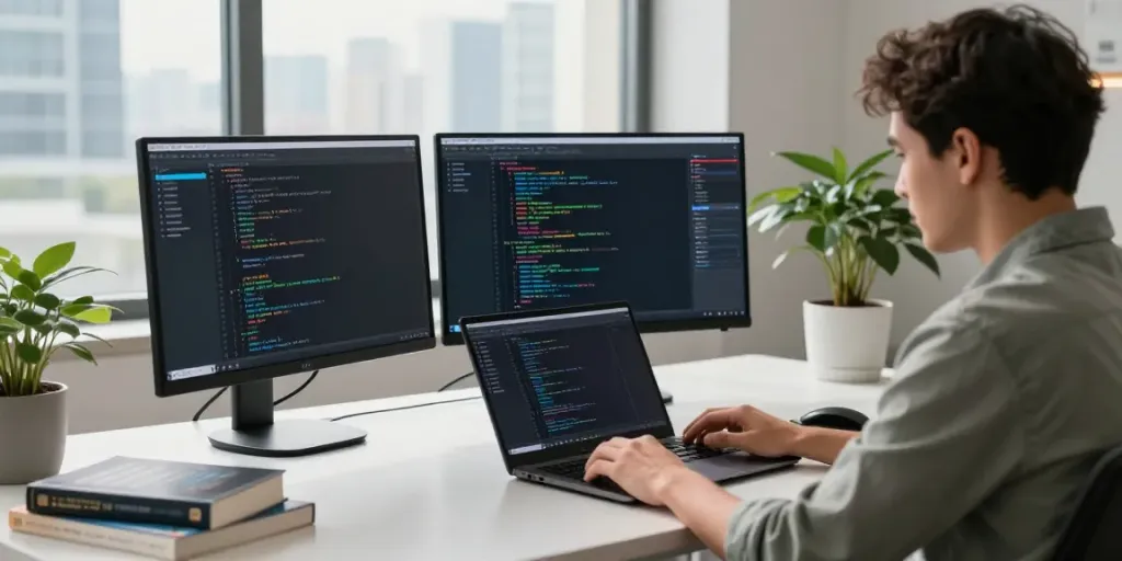Developer at their innovative workspace focused on coding and app design on h5.2113.net.