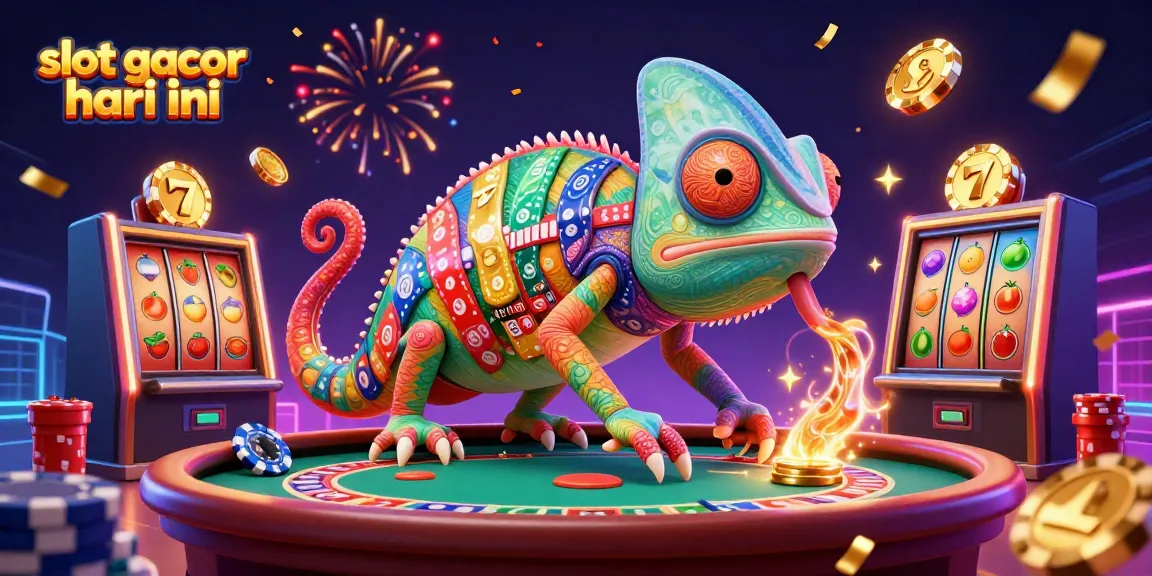 Experience the excitement of slot gacor hari ini with colorful slot reels and vibrant casino elements.