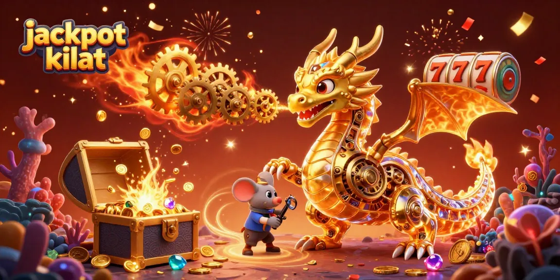 Experience excitement with jackpot kilat in a vibrant 3D illustration featuring abundant casino elements.
