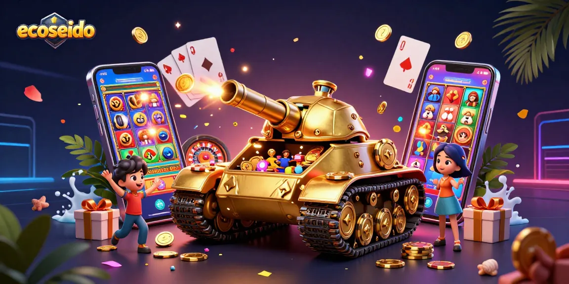Play exciting games at ecoseido's vivid casino within a magnificent golden beetle tank illustration.