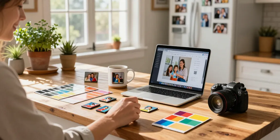 Creating custom photo magnets in a warm kitchen, blending creativity and personal memories.