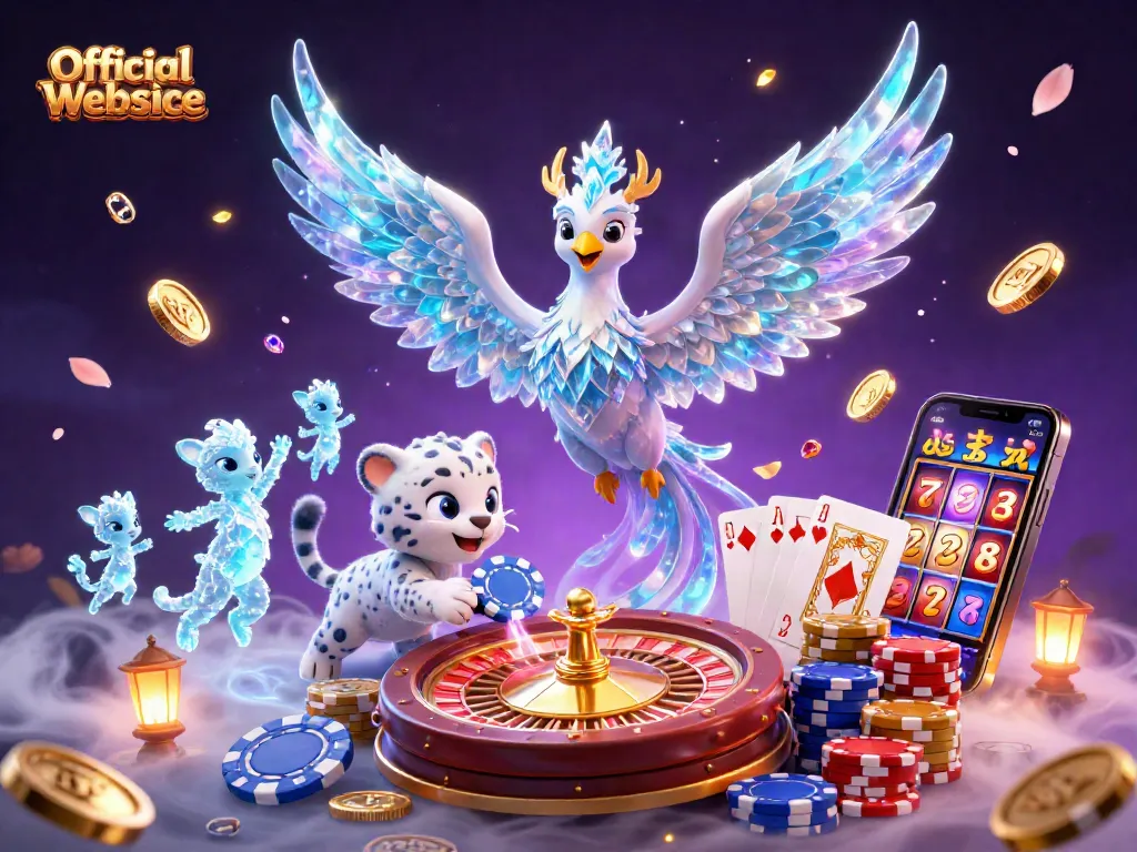 Engage with the Official Website featuring an enchanting 3D casino scene of a phoenix and playful snow leopard.