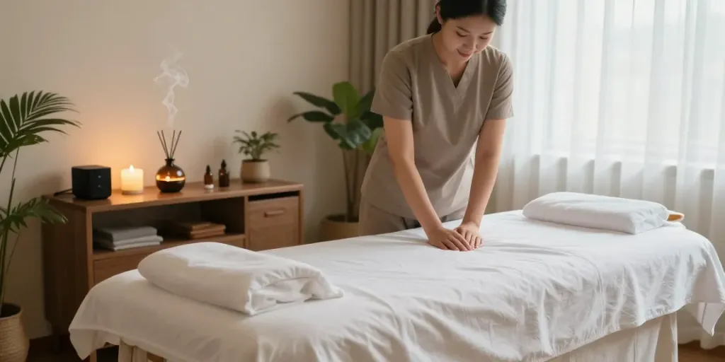Relaxing 은평구출장안마 therapy room setup with calming elements.
