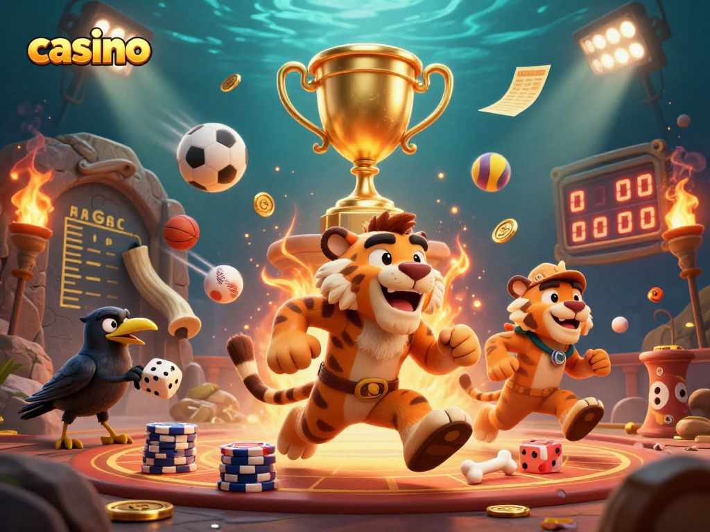 Experience thrilling casino adventures with a vibrant 3D illustration featuring unique characters.