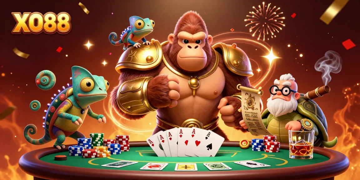 Engage with thrilling casino action in XO88 featuring a powerful gorilla king and vibrant game elements.