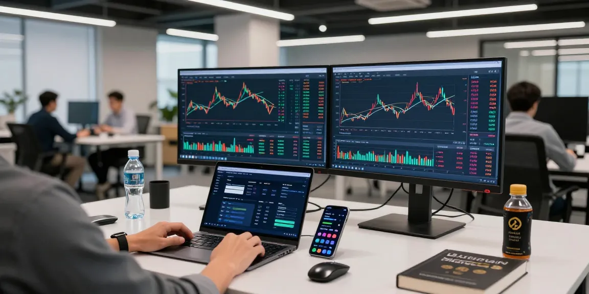 Cricbet99 cryptocurrency trading workspace with monitors showing blockchain data and digital wallet.
