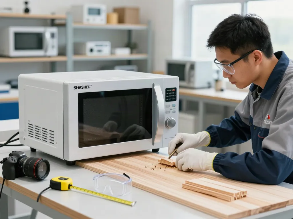 SHASHEL® microwave technology efficiently eliminating wood-boring insects in a workshop.
