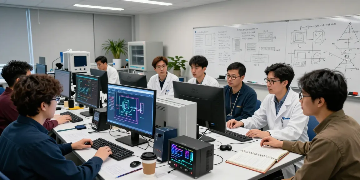 Quantum computing researchers collaborating on cutting-edge technology in a modern lab.