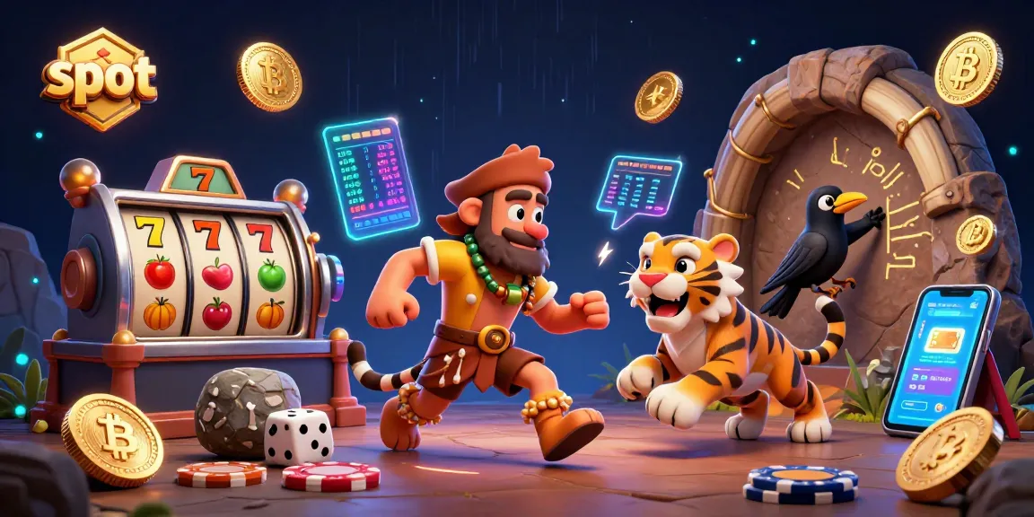 Experience thrilling slot action with vibrant characters in a prehistoric casino scene.