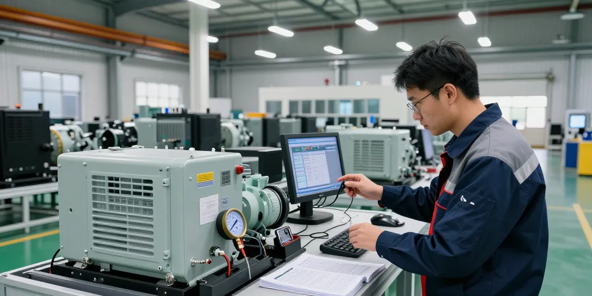 Expert technician inspecting generator systems in a leading generator manufacturer facility