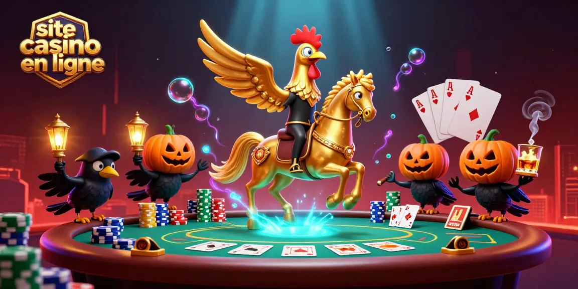 Plongez dans le site casino en ligne avec un coq doré, des jetons de poker et une ambiance nocturne saisissante.