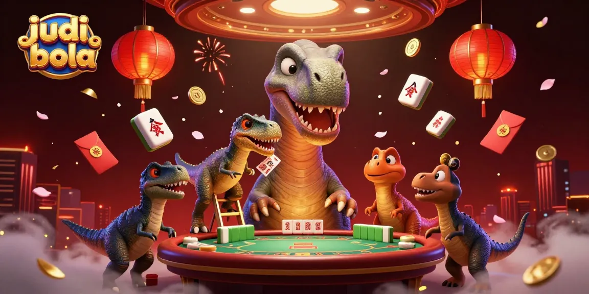 Experience thrilling judi bola moments with a dynamic casino scene featuring a colossal brontosaurus!