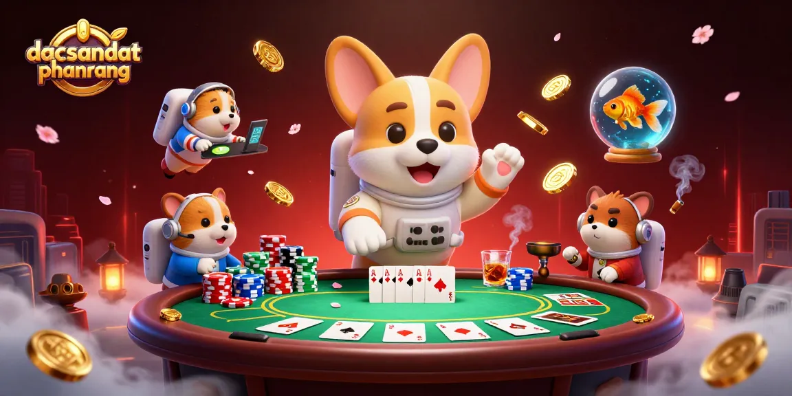 Capture the excitement with dacsandatphanrang's vibrant casino-themed scene showcasing a floating astronaut corgi among colorful poker chips and golden coins.